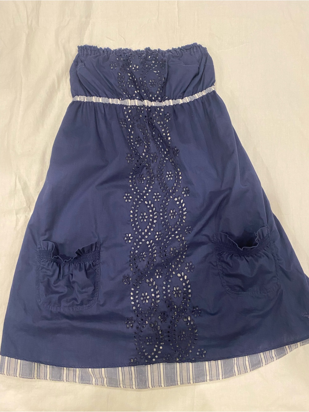 Abercrombie & Fitch Navy Stripe Eyelit Strapless Dress Small